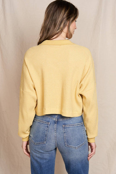 The Sunny Waffle Button-Up Top - Mustard