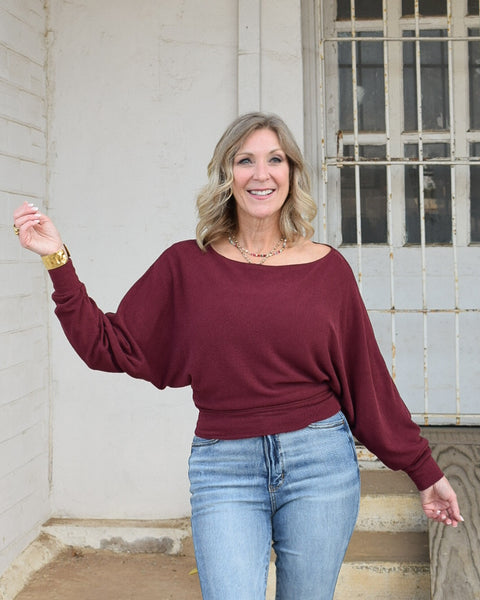 ELIZA OFF SHOULDER TOP - WINE