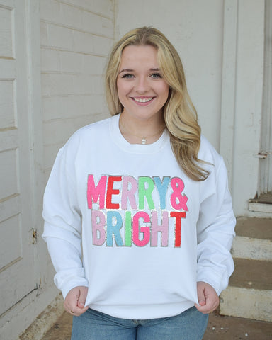 MERRY & BRIGHT SEQUINS PATCH SWEATSHIRT - WHITE