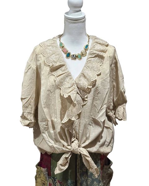 VINTAGE EYELET LINEN TOP CREAM  - BY A RARE BIRD - Salty Lime Boutique