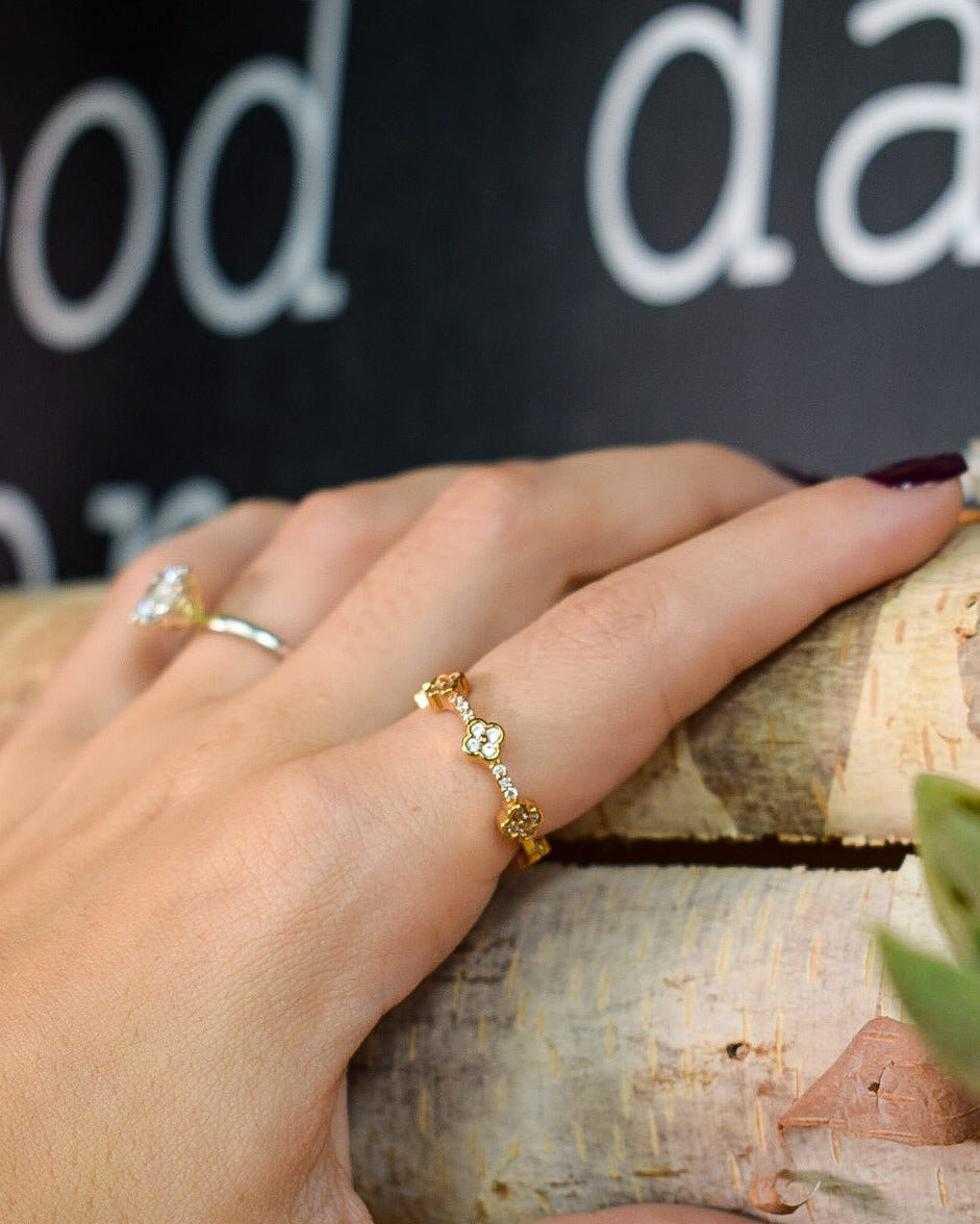 CLOVER CRYSTALS GOLD DIPPED CZ RING