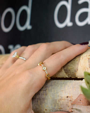 CLOVER CRYSTALS GOLD DIPPED CZ RING