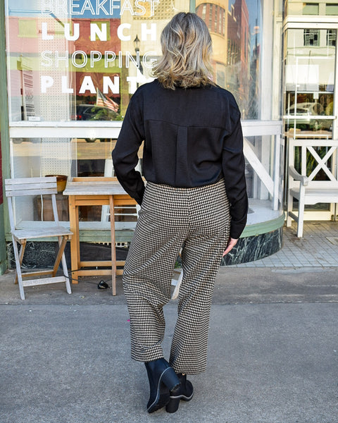 JANET HERRINGBONE PRINT PANTS - BLACK