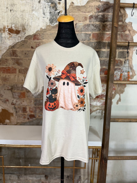 Patchwork Ghost Graphic Tee - Sand - Salty Lime Boutique