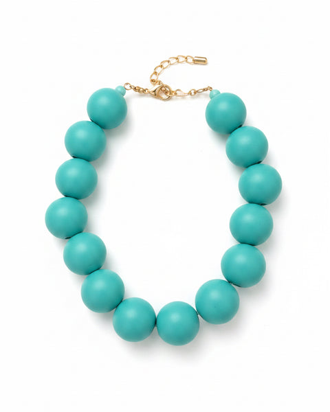 Chunky Wooden Bead Necklace - Turquoise
