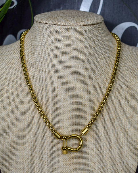 LUXE HORSEBIT BOX CHAIN NECKLACE- GOLD
