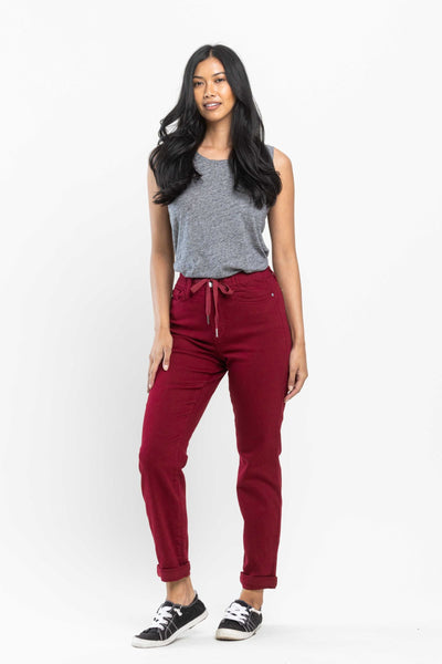 HW PULL ON JOGGER BY JUDY BLUE - CABERNET