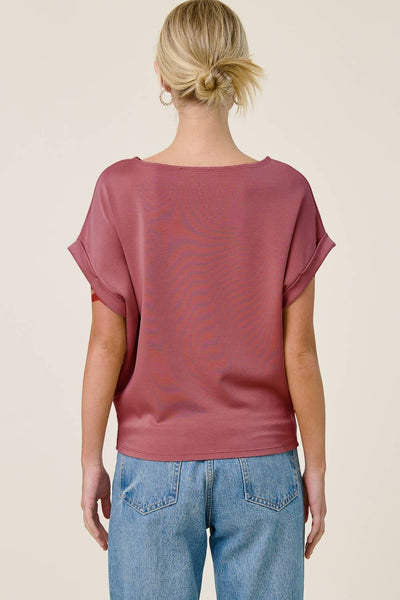 Scuba Cuffed Sleeve Top - Dark Mauve