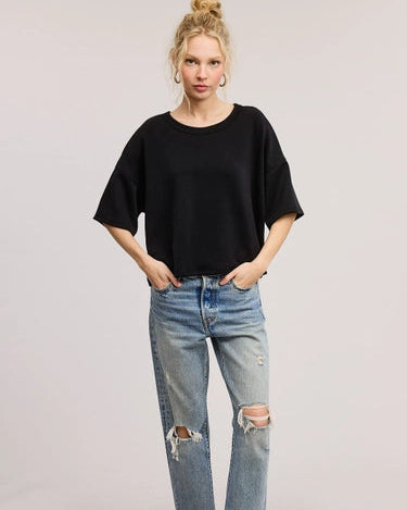 Round Neck Short Sleeve Top - Black - Salty Lime Boutique