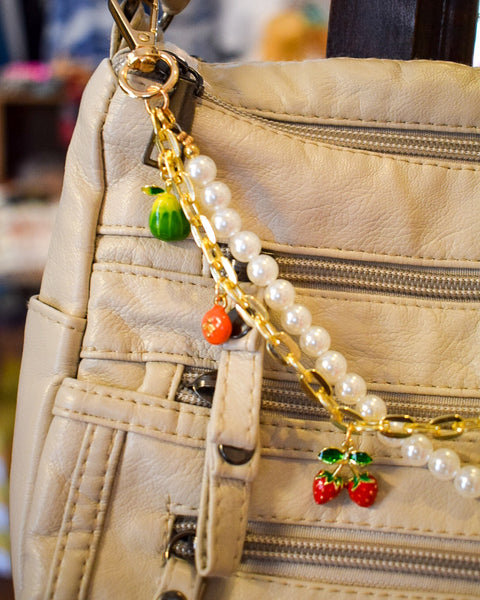 PEARL & FRUIT CHARMS CHUNKY PURSE CHAIN/PHONE WRISTLET