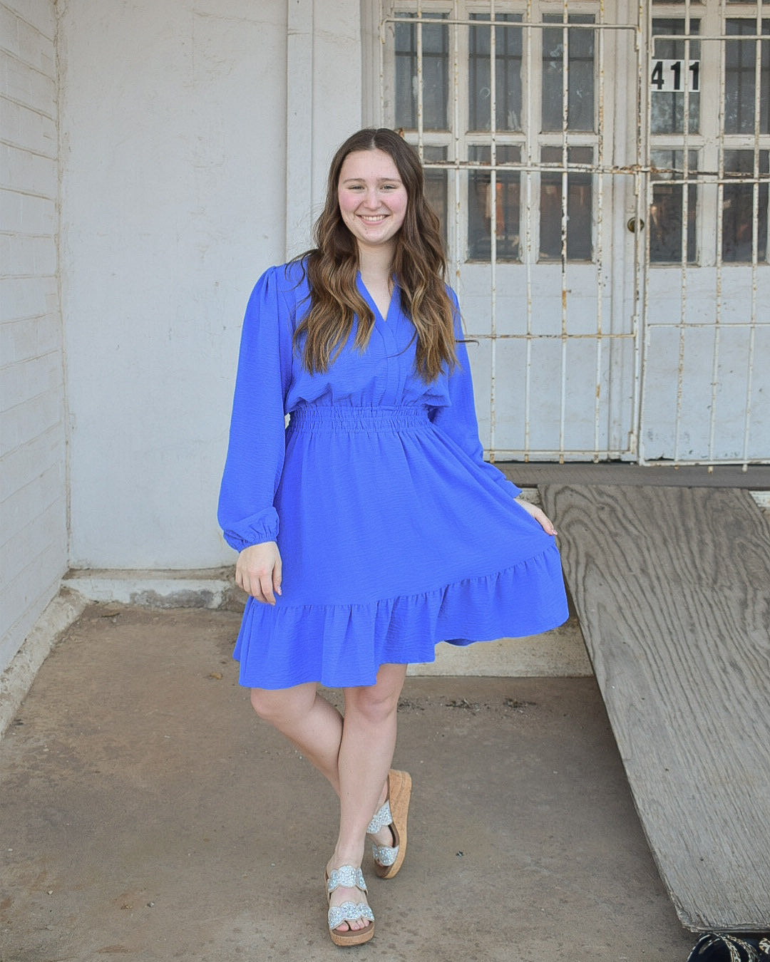 royal blue boutique dress Royal Blue Ruffle Front Dress  Runway Boutique LA