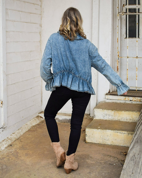 RUFFLED COTTON TOP BY A RARE BIRD - DENIM