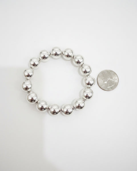 Medium Silver Shiny Bead Stretchy Bracelet