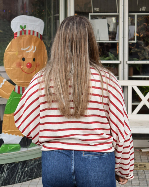 MARTHA STRIPED CREWNECK TOP - OATMEAL/RED