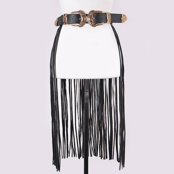 Double Buckle Curtain Fringe Belt: BKBS - Salty Lime Boutique