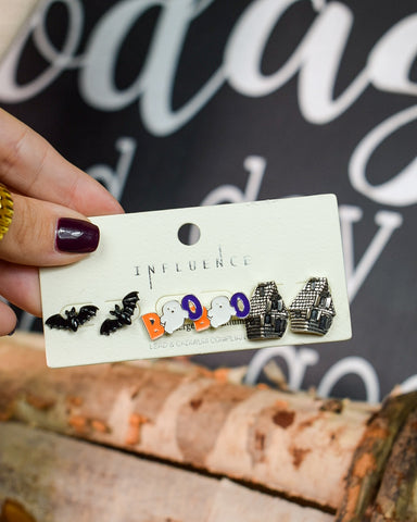 BOO SEASON EARRINGS - SILVER - SET OF 3