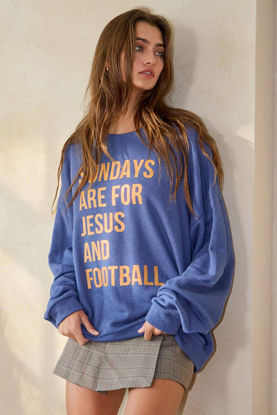 SUNDAYS ARE FOR JESUS AND FOOTBALL GRAPHIC SWEATSHIRT - DENIM BLUE