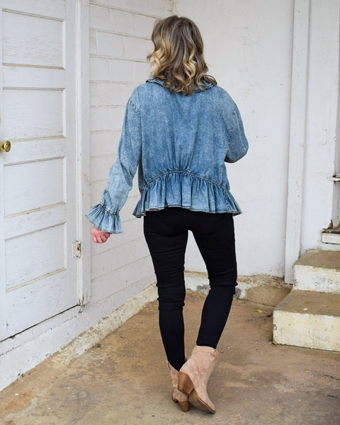 RUFFLED COTTON TOP BY A RARE BIRD - DENIM