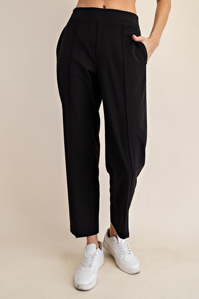 CRINKLE WOVEN ANKLE TROUSER - BLACK