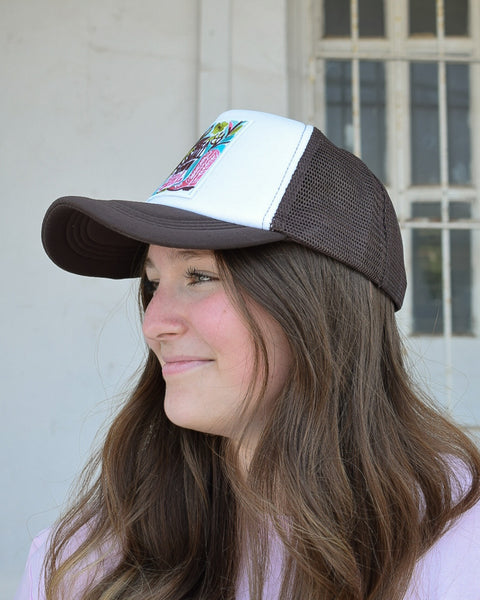 JUST A SMALL TOWN GIRL TRUCKER CAP - BROWN/WHITE