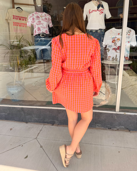 Plaid Wrap Dress - Pink