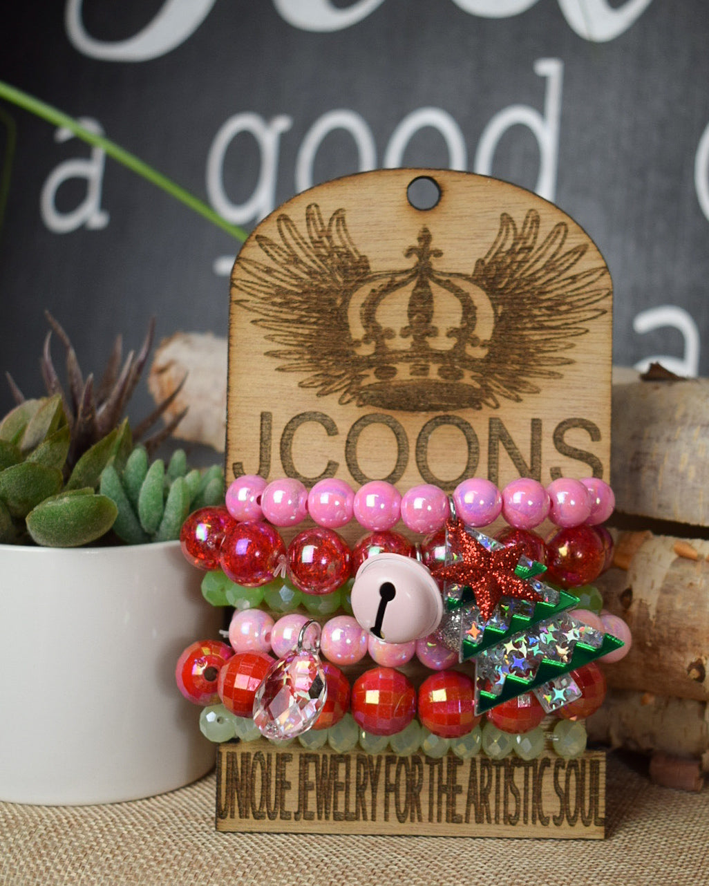 CHRISTMAS IN THE PINK STRETCHY BRACELETS - SET OF 6