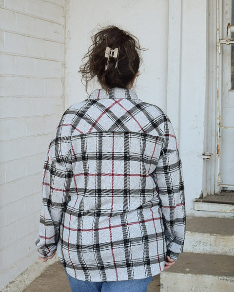 KARLA PLAID SHACKET TOP - GREY