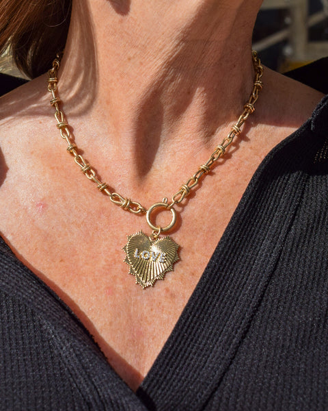 RESTOCKED - PAVE LOVE HEART BURST PENDANT NECKLACE - GOLD