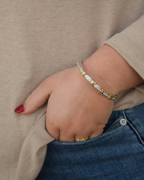 CRISSCROSS CRYSTAL HINGE BRACELET - TWO-TONE