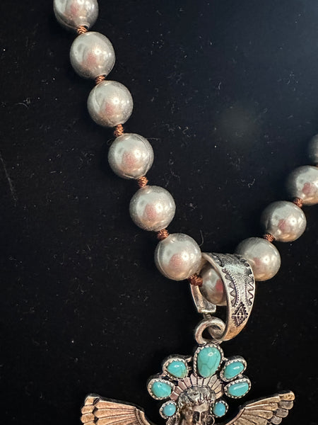 INDIAN EAGLE DANCER CHUNKY NECKLACE - SILVER - Salty Lime Boutique