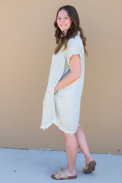Vintage Patchwork Midi Dress By Easel - Sage - Salty Lime Boutique