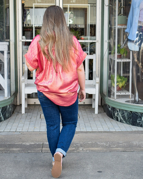 restocked - GABBY METALLIC COLLARED TOP - PINK