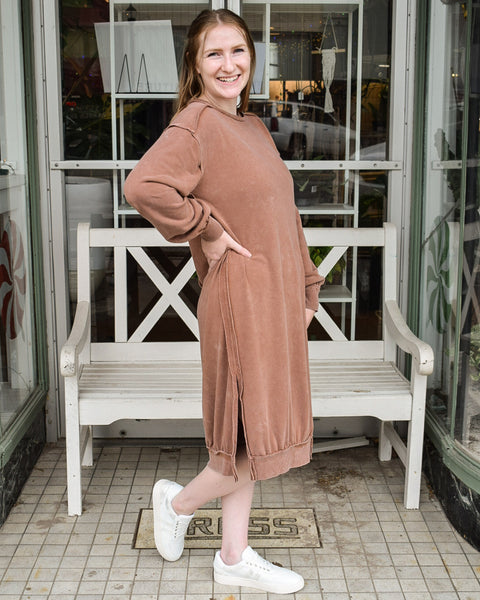 OUT FOR COFFEE SWEATSHIRT DRESS - CHESTNUT