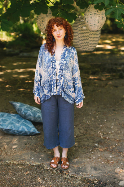 LET THE LIGHT IN DUSTER CROPPED KIMONO - BLUE - ONE SIZE - Salty Lime Boutique