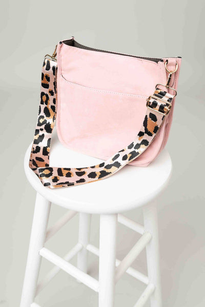 METALLIC CHEETAH WOVEN ADJUSTABLE CANVAS BAG STRAP - BEIGE/BLACK