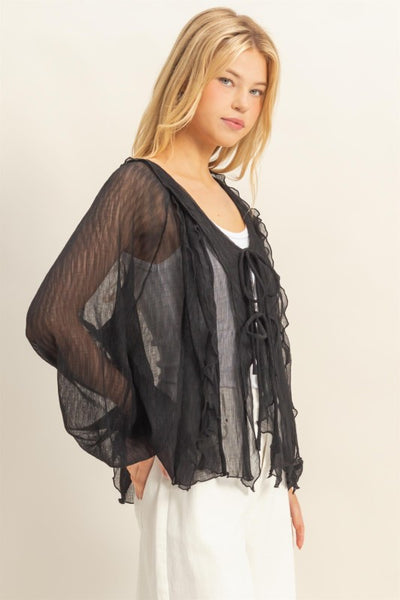 NICOLE CHIC TEXTURED BLOUSE - BLACK