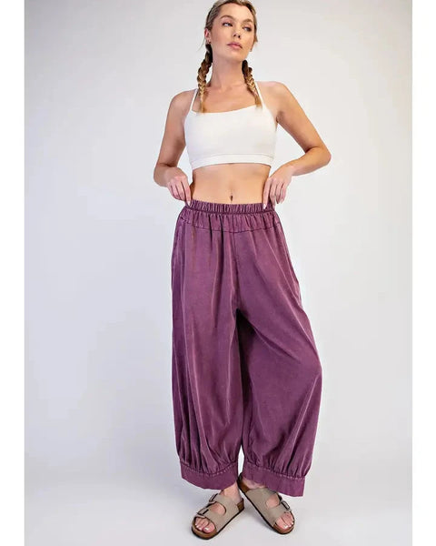 Mineral Washed Cotton Wide Balloon Pants - Black Cherry - Salty Lime Boutique