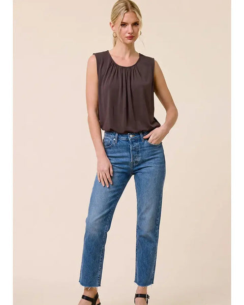 Bubble Hem Sleeveless Tank Top - Chestnut