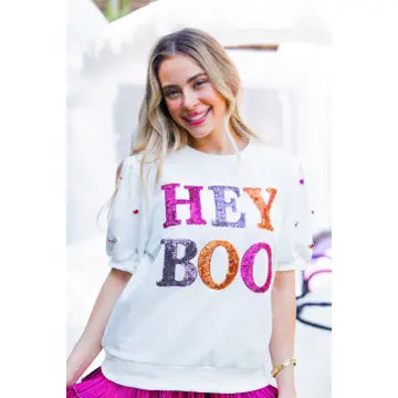 Hey Boo Short Sleeve Bling Top - White