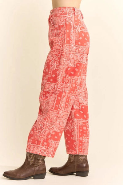Bandana Print High-Rise Barrel Pants- Reg/Curvy