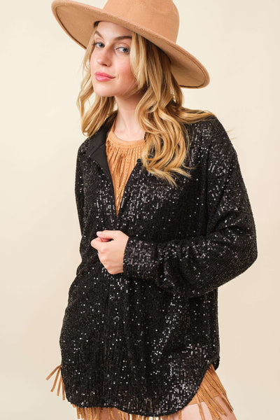 LUCKY SEQUIN SHIRT - BLACK