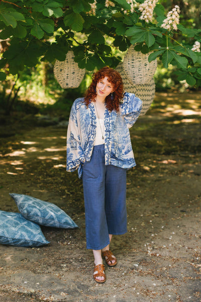 LET THE LIGHT IN DUSTER CROPPED KIMONO - BLUE - ONE SIZE - Salty Lime Boutique