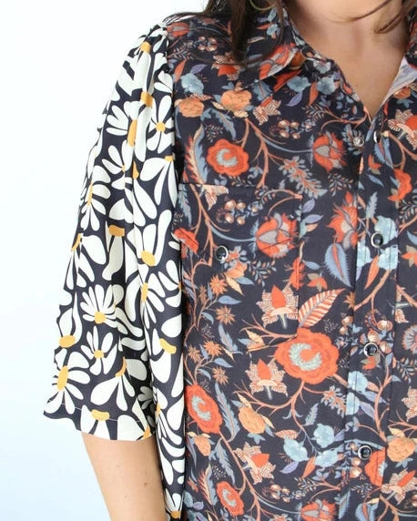 TH102 Mixed Pearl Snap -Black Floral - REG/CURVY - Salty Lime Boutique