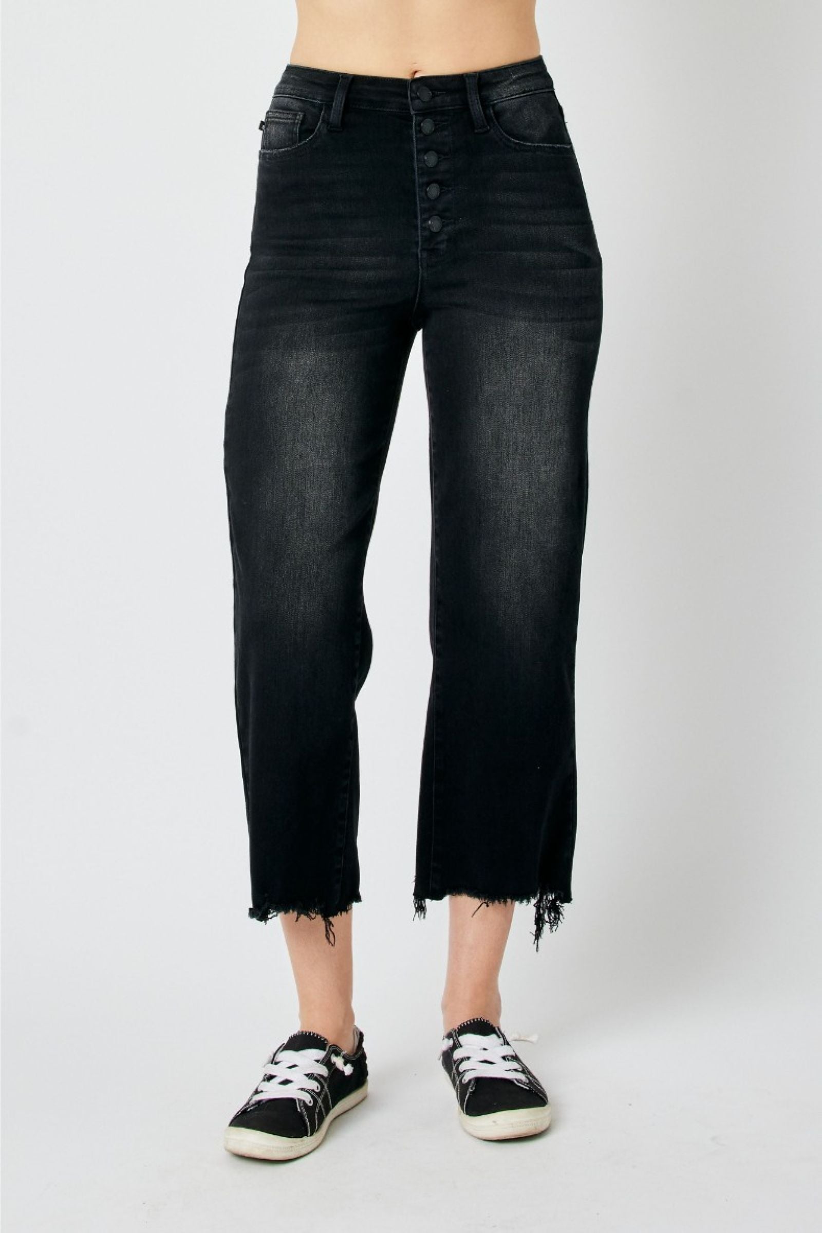Judy Blue High Waist Black Raw Hem Wide Crop – Curvy – Salty Lime