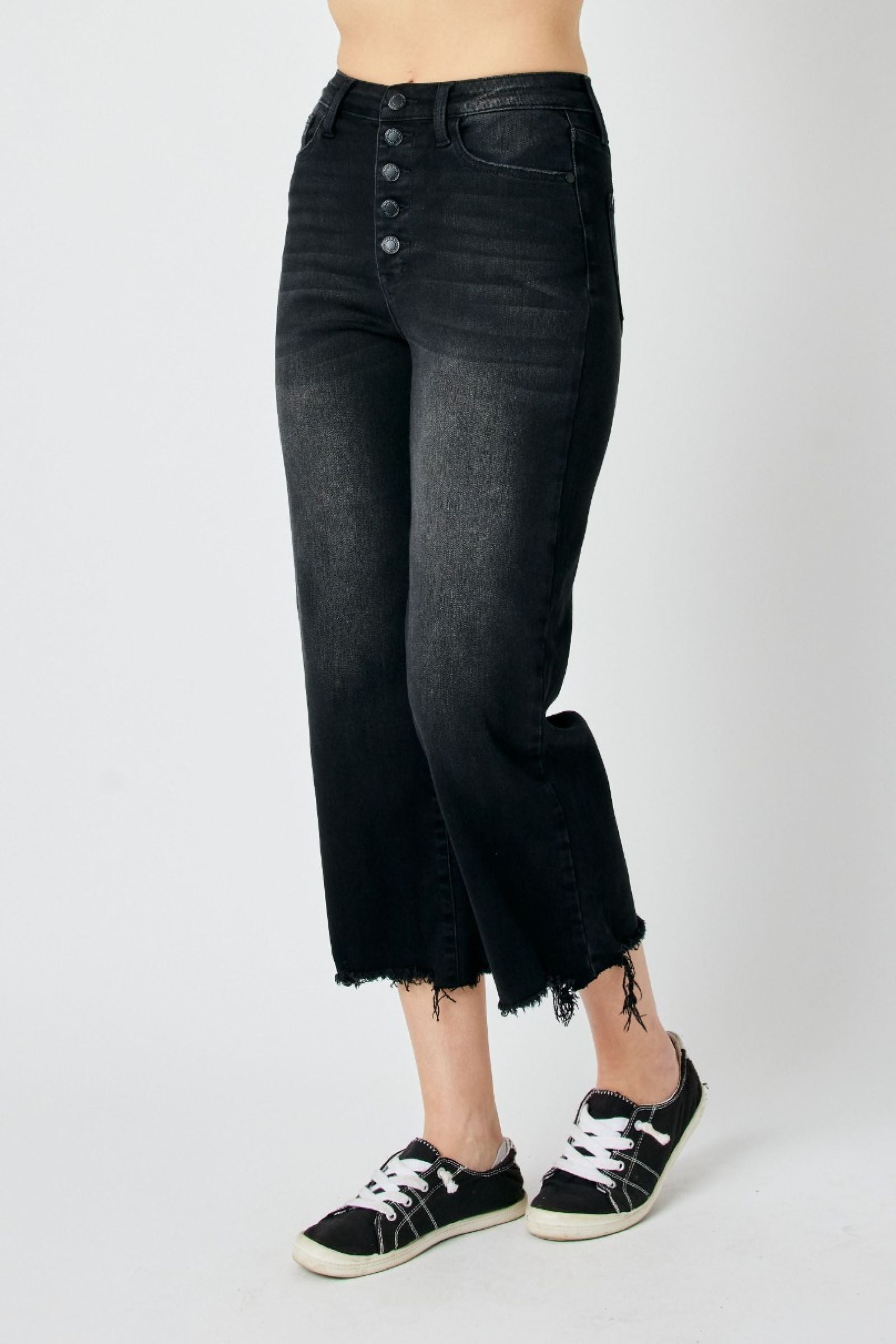 Judy Blue High Waist Black Raw Hem Wide Crop – Curvy – Salty Lime