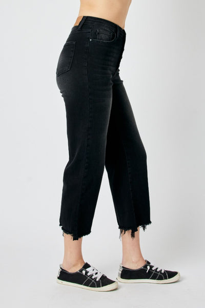 HW BLACK DESTROY RAW HEM WIDE CROP BY JUDY BLUE