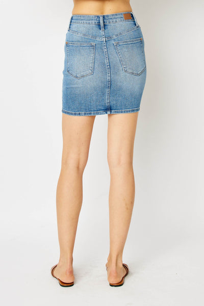 HW TUMMY CONTROL DENIM SKIRT BY JUDY BLUE