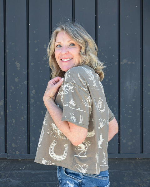 WESTERN PRINTED SHORT SLEEVE TEE - 2 COLORS