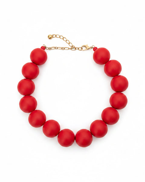 ChunkyWooden Bead Necklace - Red