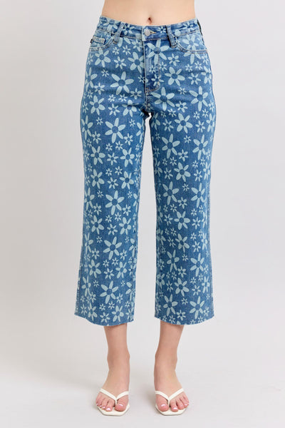 HW FLOWER PRINT WIDE LEG CROP BY JUDY BLUE - REG/CURVY